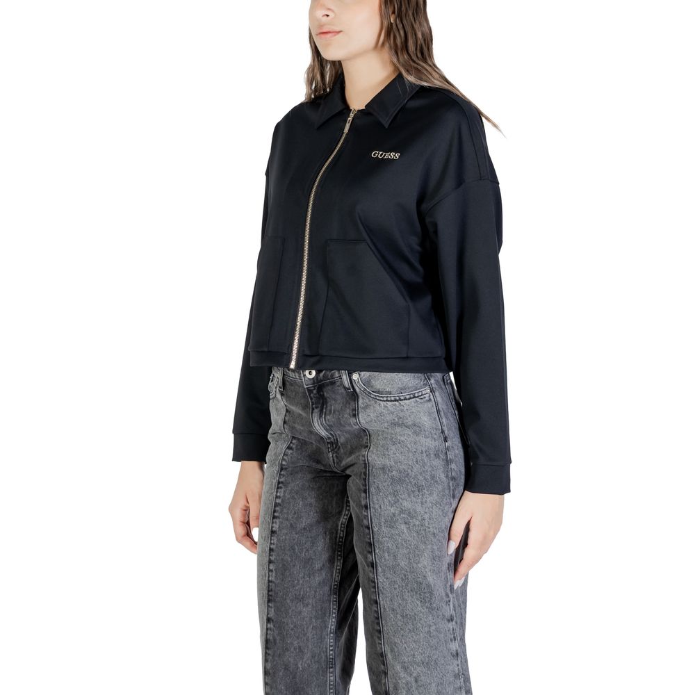 Sweatshirt noire Guess Active en polyamide, style décontracté avec logo Guess visible à l'avant, pour sport ou détente.