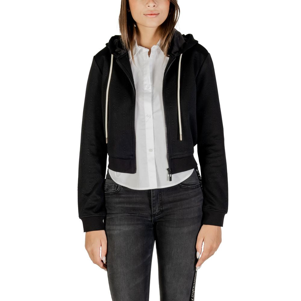 Sweat à capuche Guess Active en polyester noir, style décontracté avec logo Guess visible sur la poitrine.