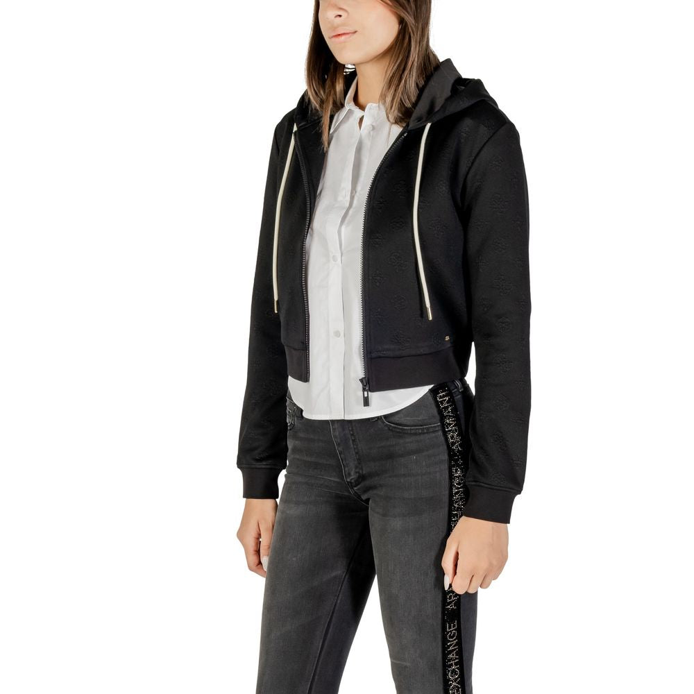 Sweat à capuche en polyester noir Guess Active, style décontracté, avec logo Guess visible sur la poitrine.