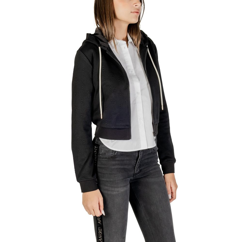 Sweat à capuche noir Guess Active en polyester, veste décontractée avec logo Guess visible, tissu confortable et moderne.