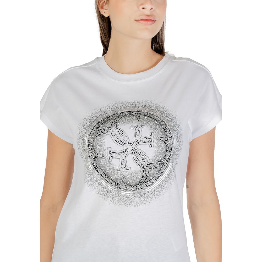 T-shirt blanc en coton de la marque Guess, coupe classique avec col rond, vue de face.