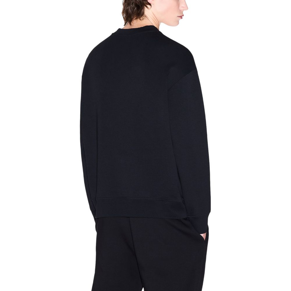 Sweatshirt en coton noir Armani Exchange avec logo blanc sur la poitrine, manches longues et col rond, vue de face.