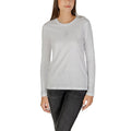 T-shirt à manches longues en coton blanc Armani Exchange, coupe classique et logo discret visible sur le devant.