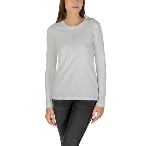 T-shirt à manches longues en coton blanc Armani Exchange, coupe classique et logo discret visible sur le devant.