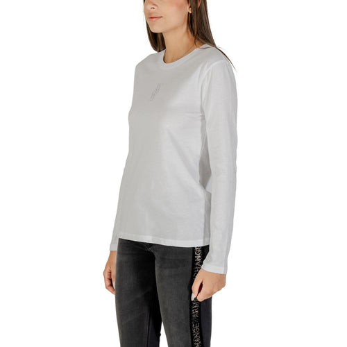 T-shirt blanc à manches longues en coton Armani Exchange, vue de face, avec col rond et logo discret.