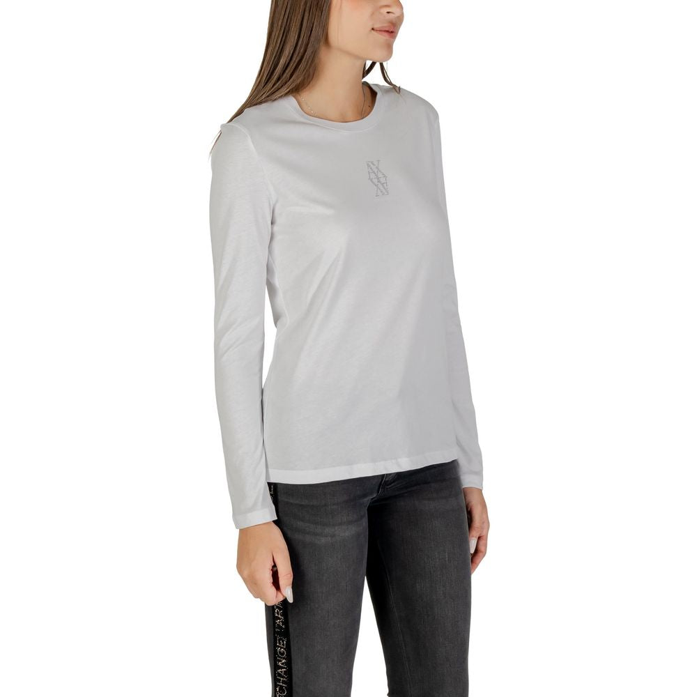 T-shirt à manches longues en coton blanc de la marque Armani Exchange, vue de face.