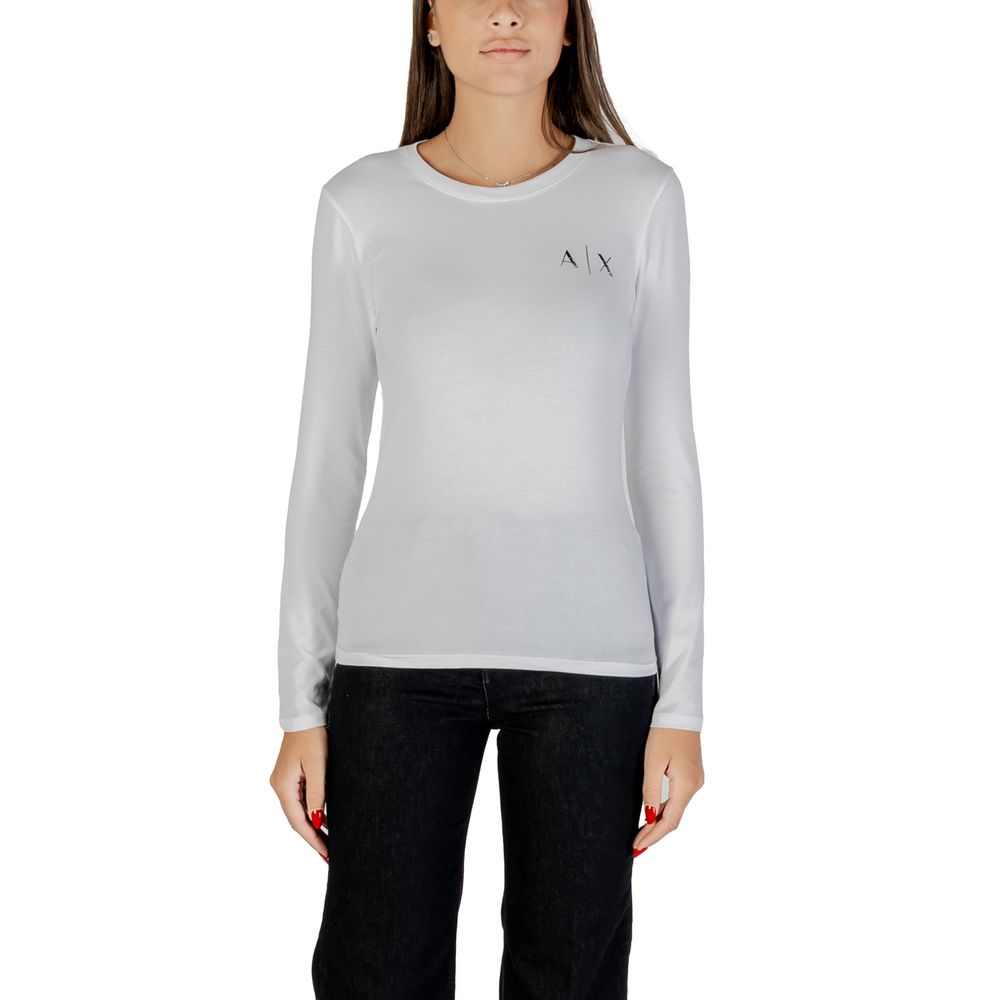 T-shirt blanc à manches longues en coton de la marque Armani Exchange, vue de face.