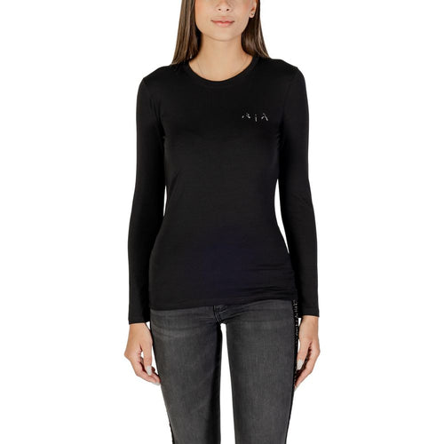 T-shirt à manches longues en coton noir de la marque Armani Exchange, vue de face.