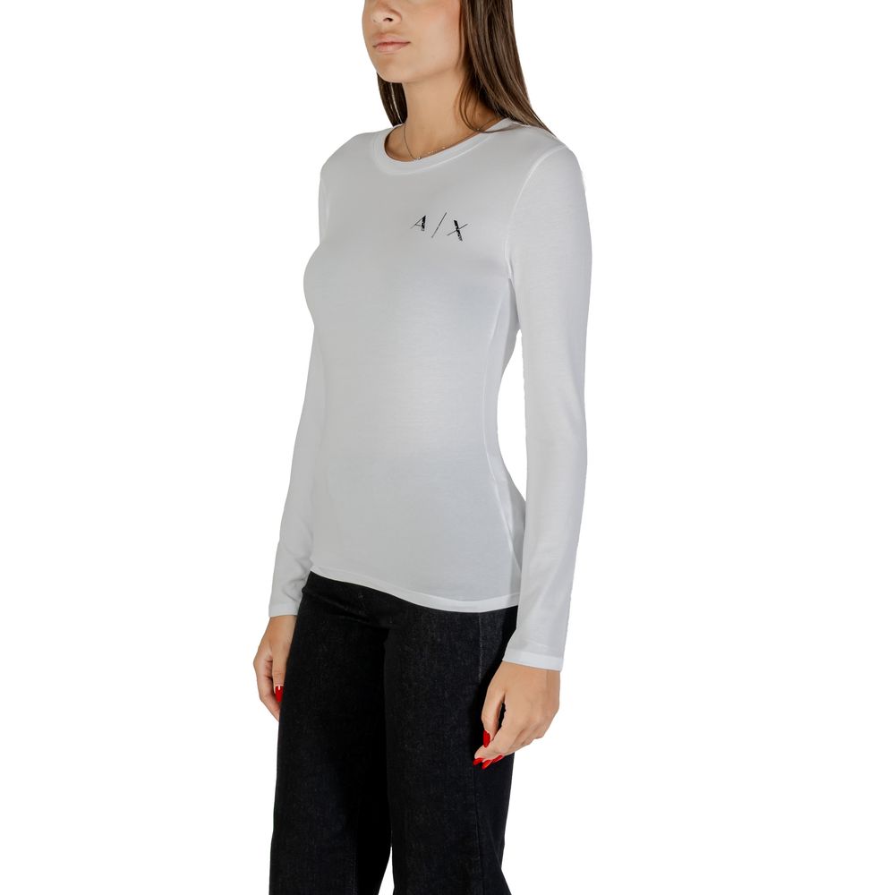 T-shirt manches longues en coton blanc Armani Exchange, vue de face, avec logo discret sur la poitrine.