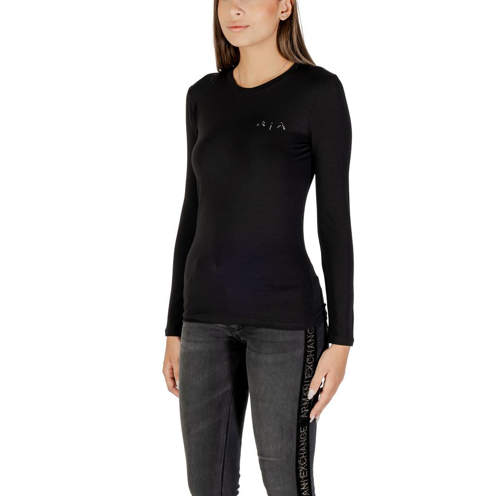 T-shirt à manches longues en coton noir de la marque Armani Exchange, vue de face.