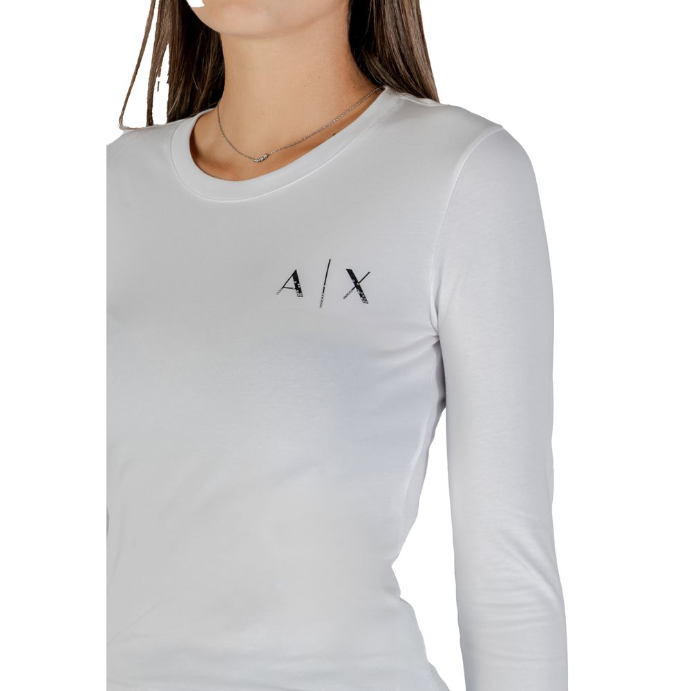 T-shirt à manches longues en coton blanc Armani Exchange, vue de face, détails du col et logo discret visible.