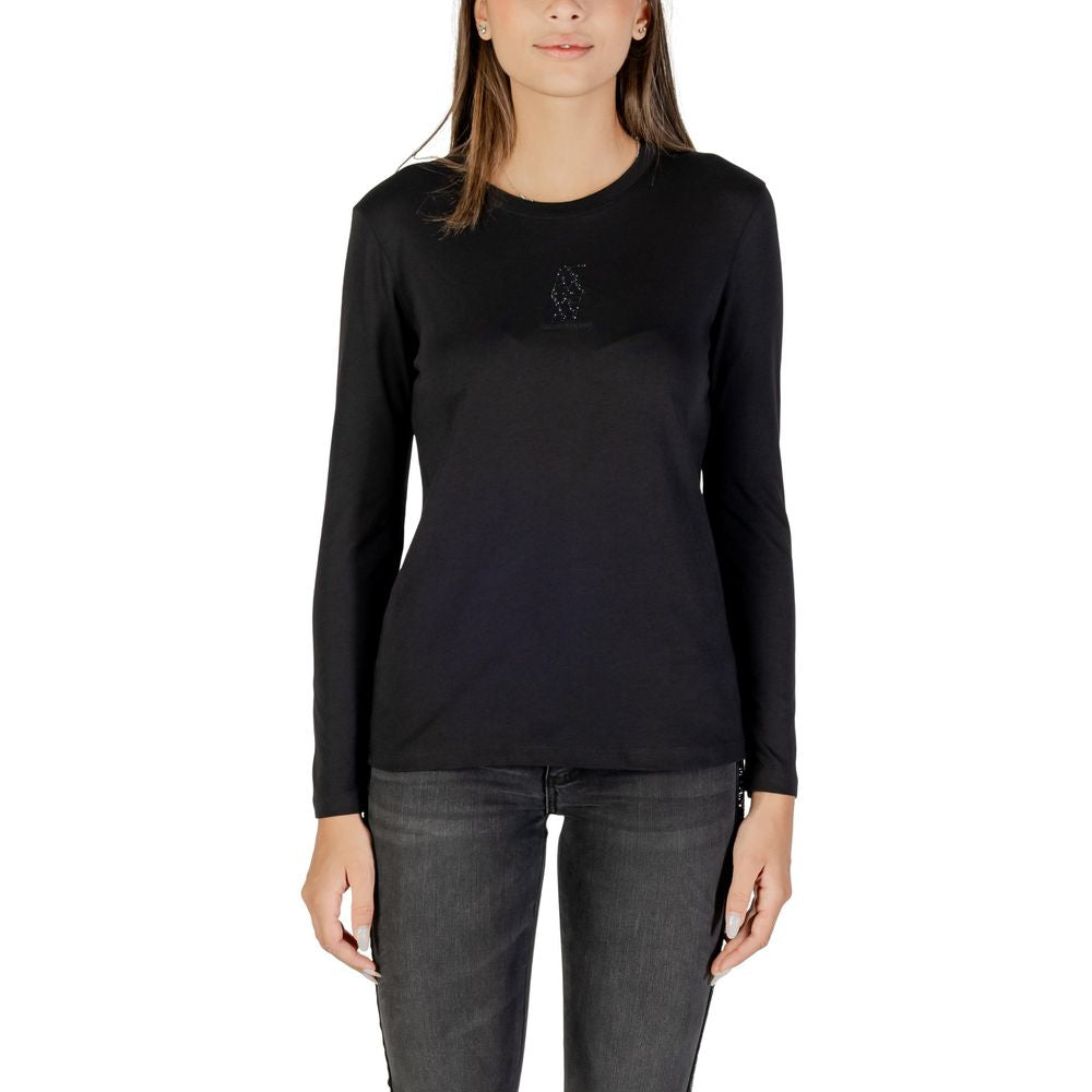 T-shirt manches longues en coton noir de la marque Armani Exchange, vue de face.