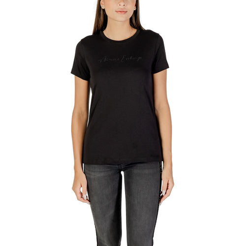 T-shirt en coton noir Armani Exchange, coupe classique, visible sur un mannequin.