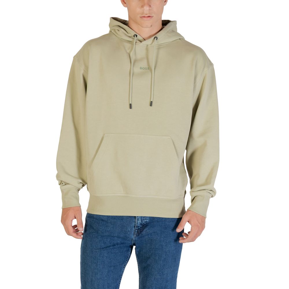 Sweat à capuche en coton vert de Hugo Boss, vue de face, avec logo discret sur la poitrine, tissu doux et confortable.