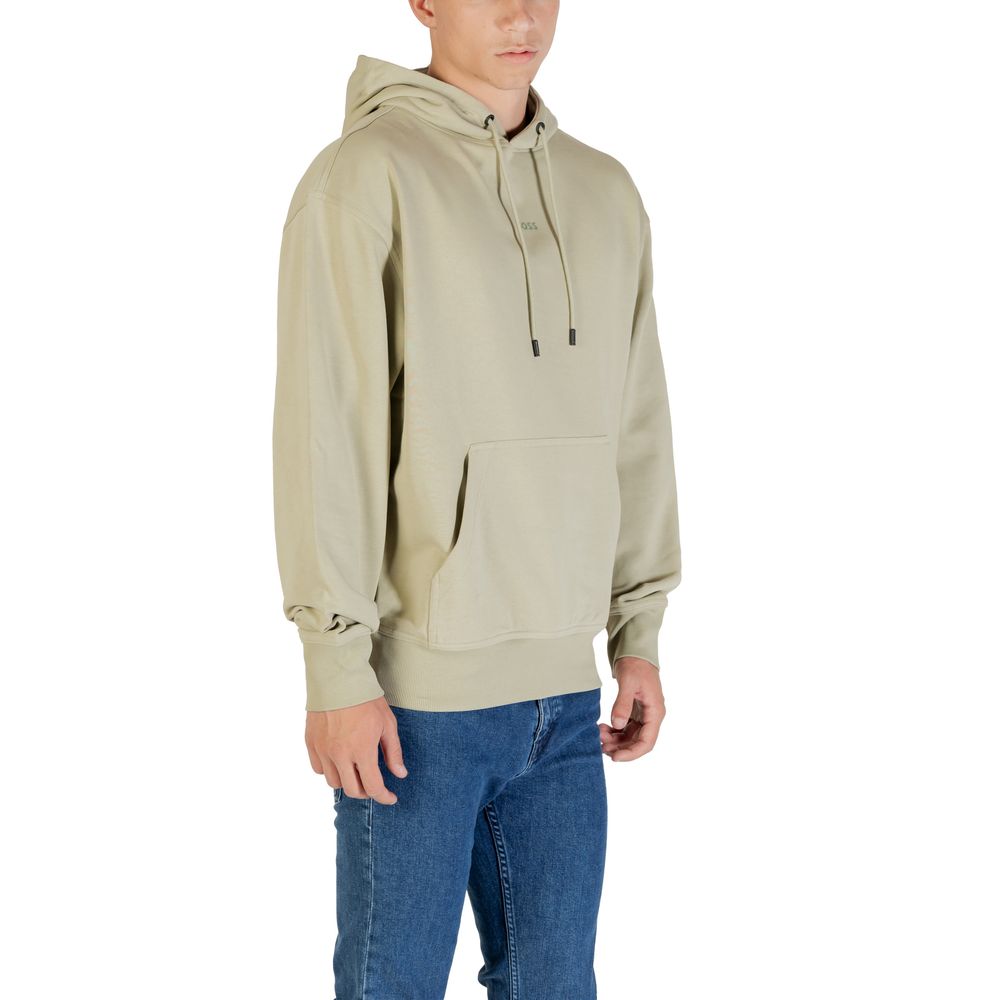 Sweat à capuche en coton vert de la marque Hugo Boss, vue de face, avec logo discret sur la poitrine.