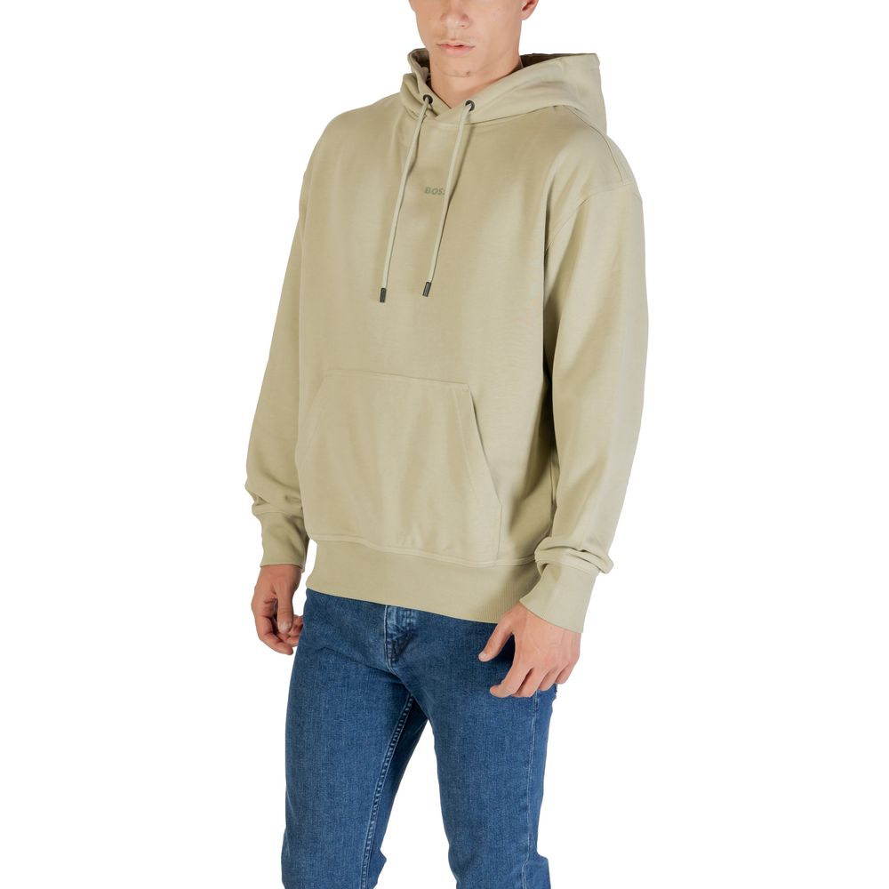 Sweat à capuche en coton vert de Hugo Boss, vêtement décontracté avec logo brodé, porté sur un mannequin.