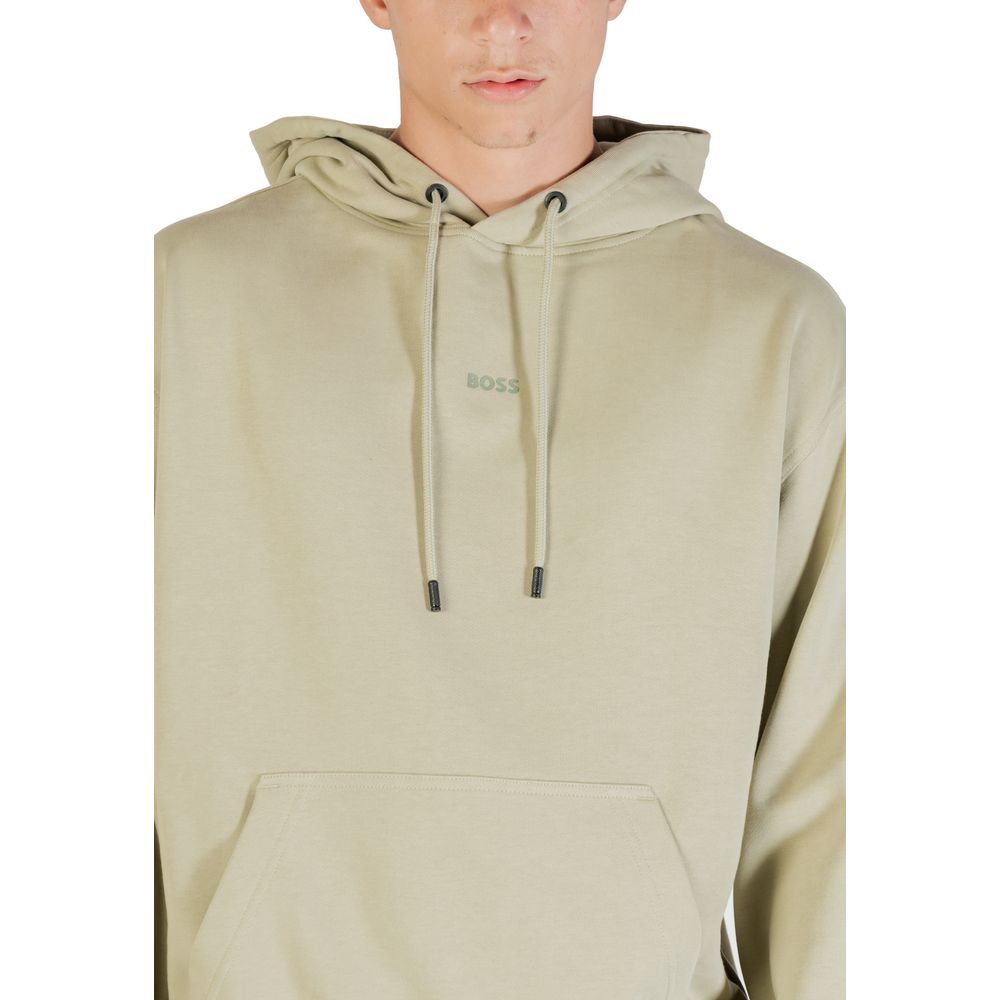 Sweat à capuche en coton vert de la marque Hugo Boss, vue de face, avec logo discret sur la poitrine.
