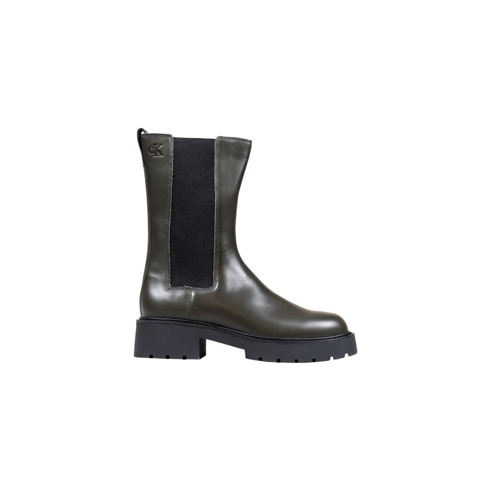 Bottes ankle en cuir gris de Calvin Klein Jeans, style élégant et moderne, avec semelle en caoutchouc et finition soignée.