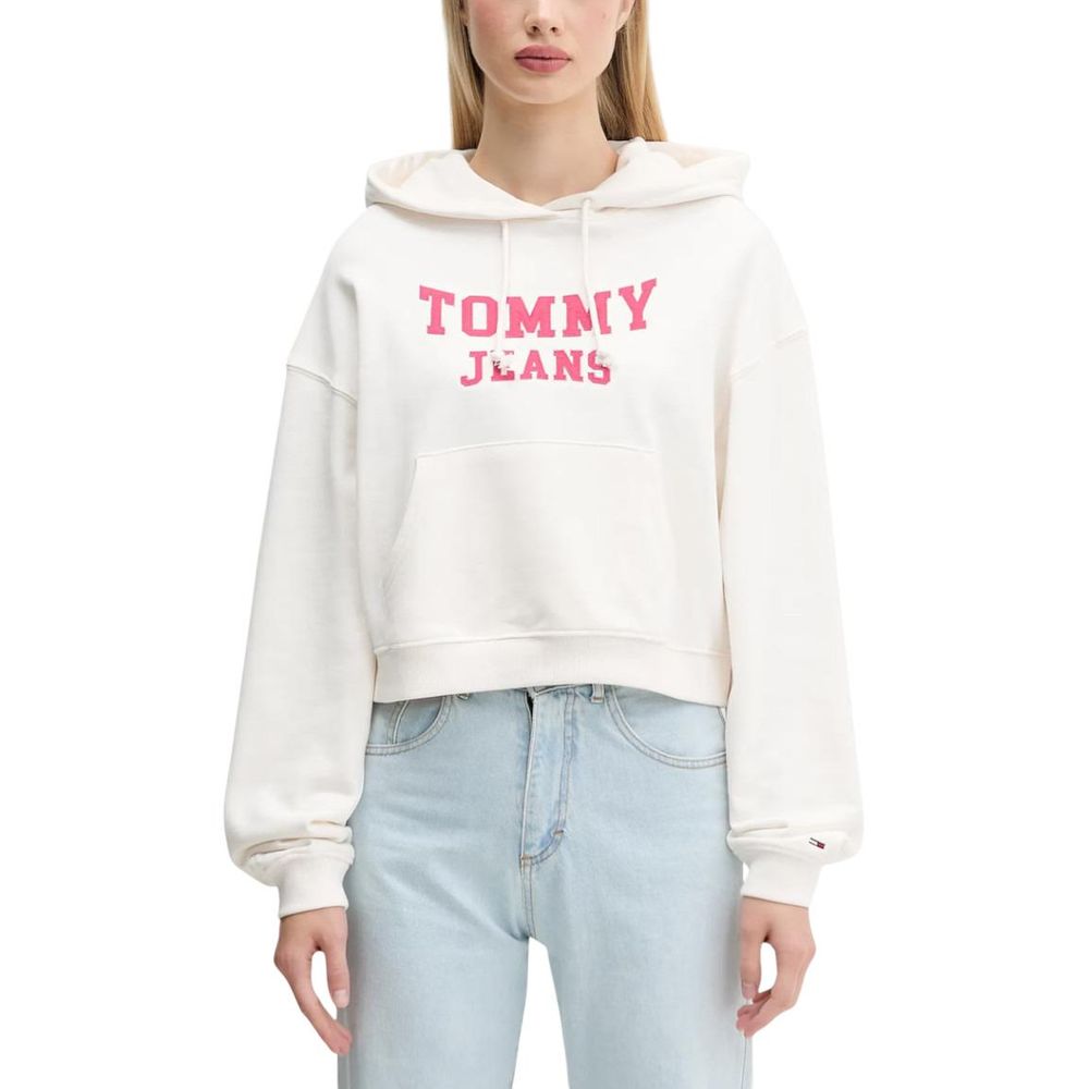 Hoodie crème en coton recyclé de Tommy Hilfiger Jeans, avec logo et détails de style décontracté.