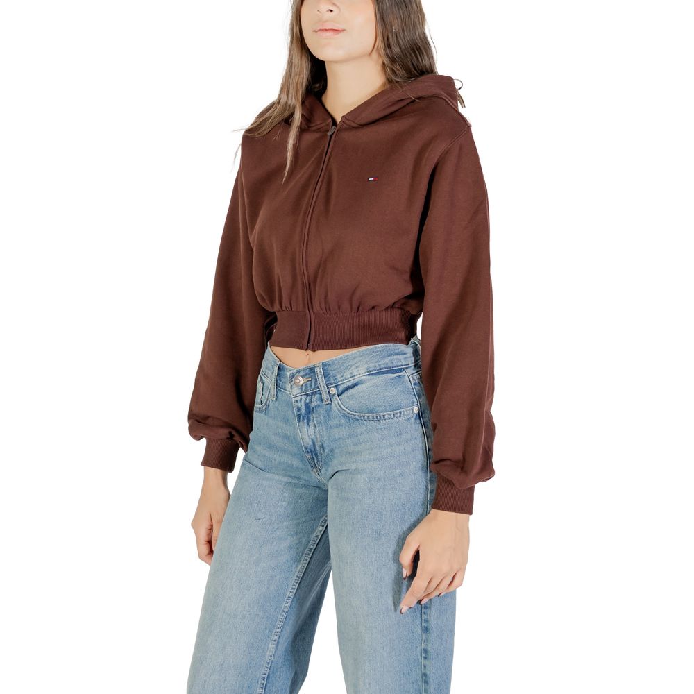 Hoodie marron en coton recyclé de Tommy Hilfiger Jeans, vue de face, détails du tissu et du design décontracté visible.