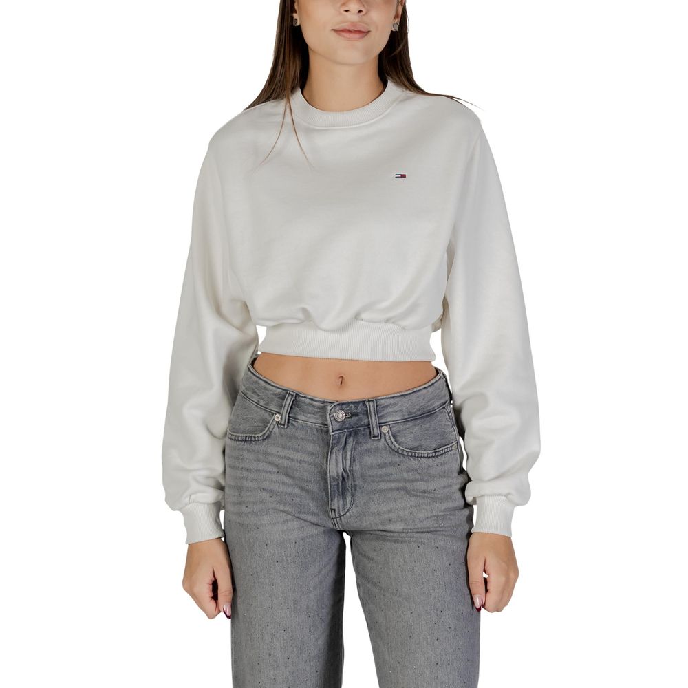 Sweatshirt Tommy Hilfiger Jeans en coton recyclé couleur crème, coupe décontractée et détails modernes visibles sur l'image.