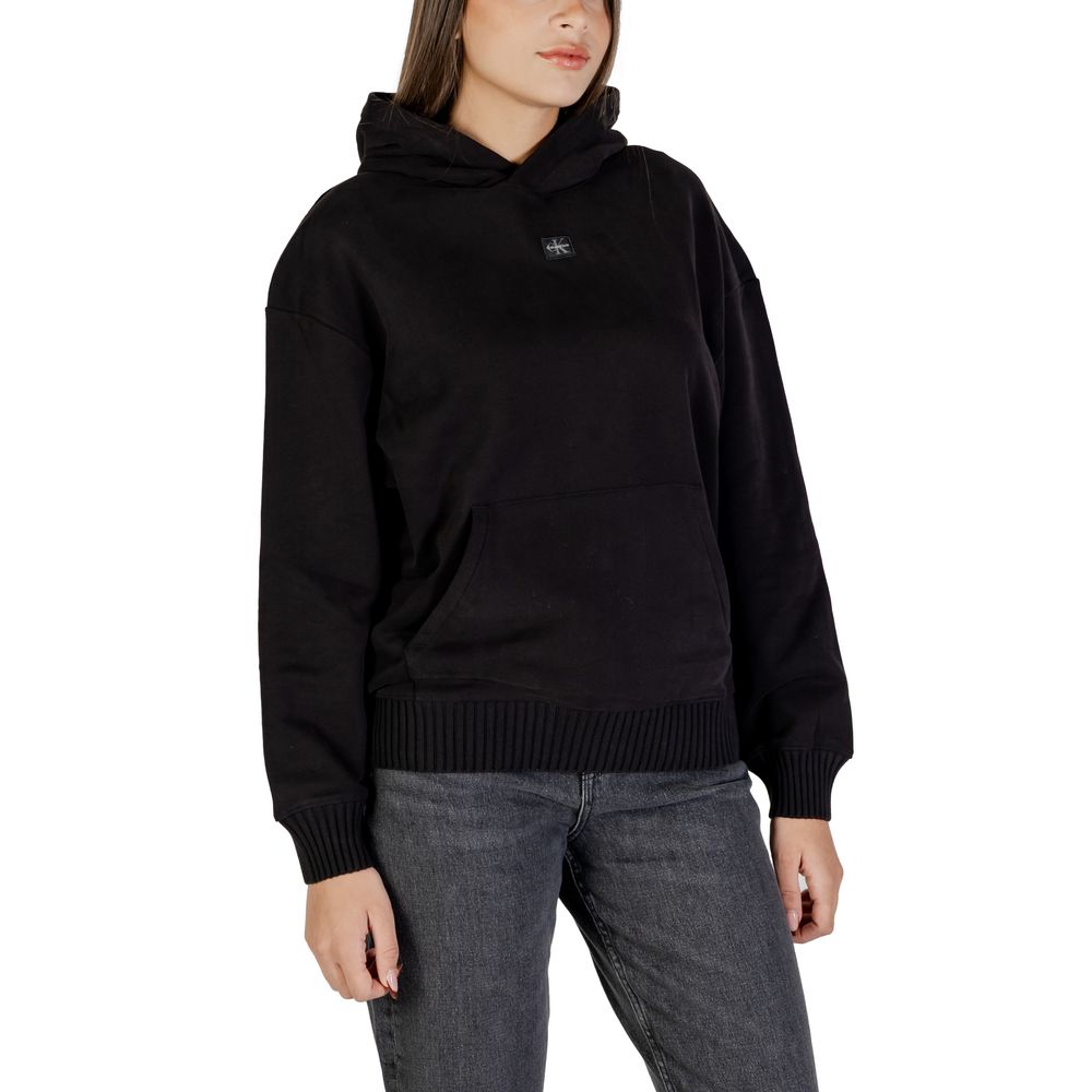 Sweat à capuche en coton noir de Calvin Klein Jeans, veste décontractée avec logo discret, vue de face.