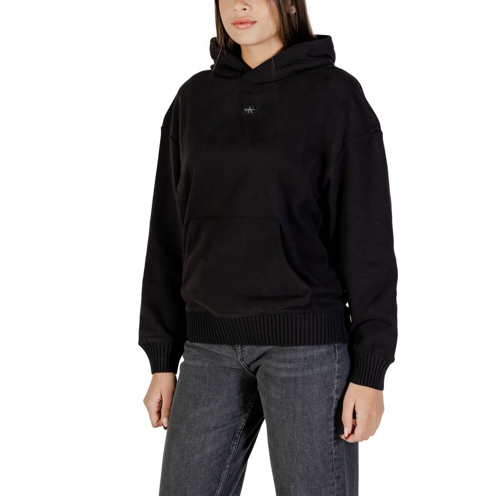 Sweat à capuche noir en coton de Calvin Klein Jeans, coupe classique avec logo discret sur la poitrine.