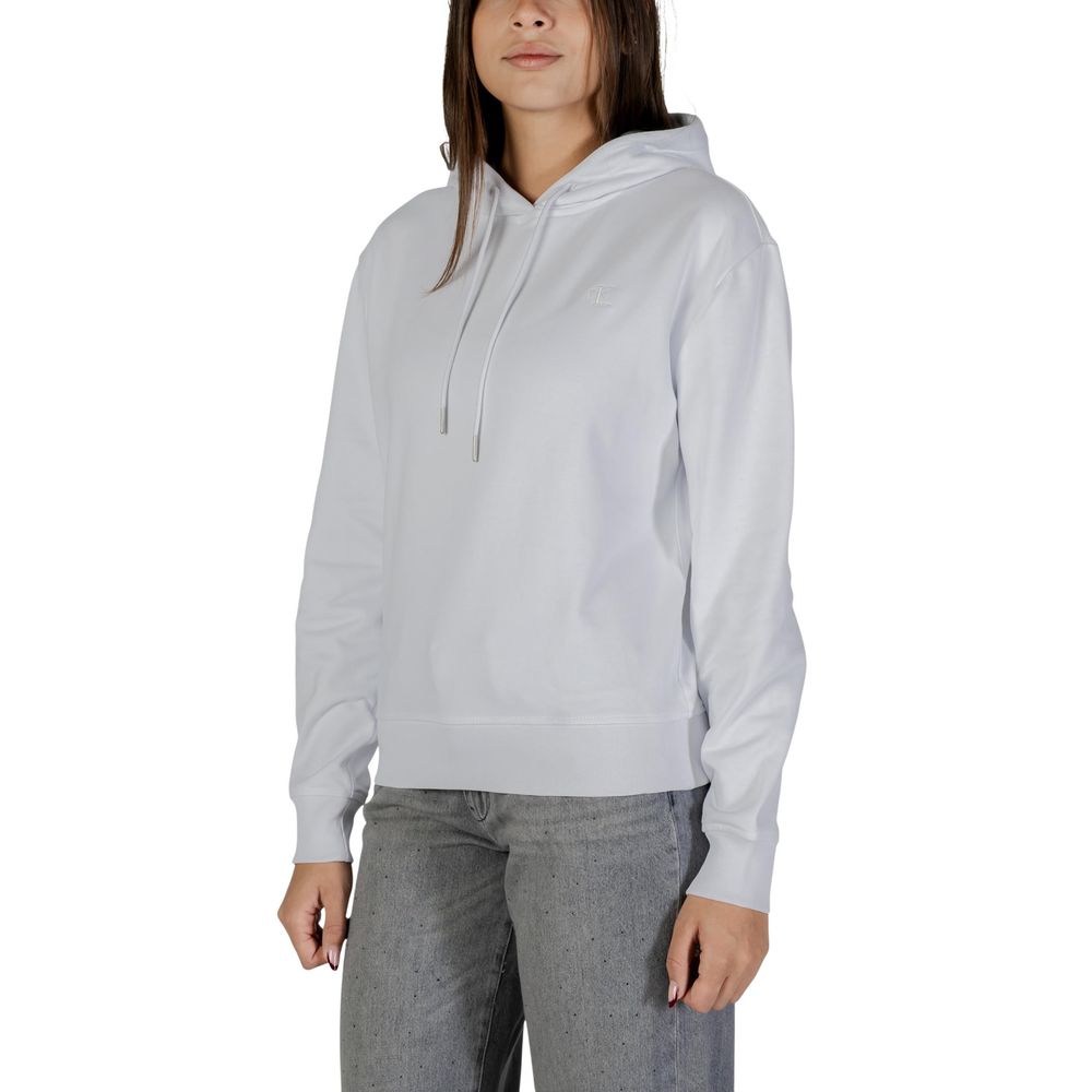 Sweat à capuche en coton blanc de Calvin Klein Jeans, vue de face, avec logo discret sur la poitrine.
