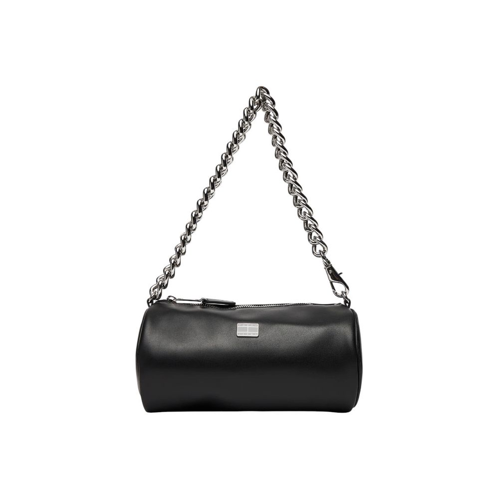 Sac à main Tommy Hilfiger Jeans en cuir artificiel noir avec détails élégants, idéal pour un style chic et moderne.