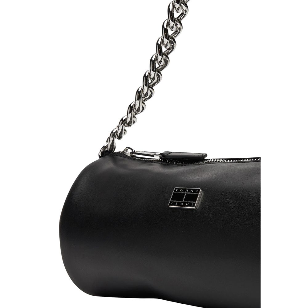 Sac à main en cuir artificiel noir Tommy Hilfiger Jeans, élégant et tendance, avec détails de la marque visible.
