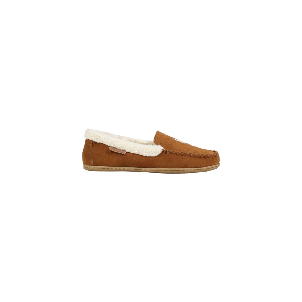 Pantoufles Ralph Lauren en daim marron, souples et élégantes, avec semelle en cuir pour homme.