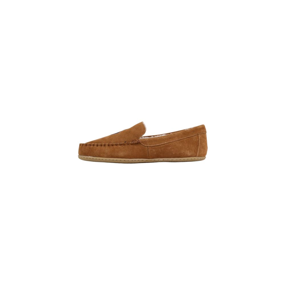 Pantoufles en suede marron Ralph Lauren, élégantes et confortables, avec semelle en cuir pour homme.