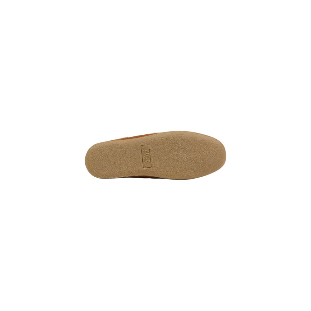 Chaussons en velours de daim marron Ralph Lauren, confortables et élégants pour un style décontracté.