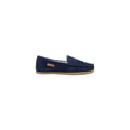 Pantoufles Ralph Lauren en cuir suédé bleu, élégantes et confortables, parfaites pour un look décontracté.