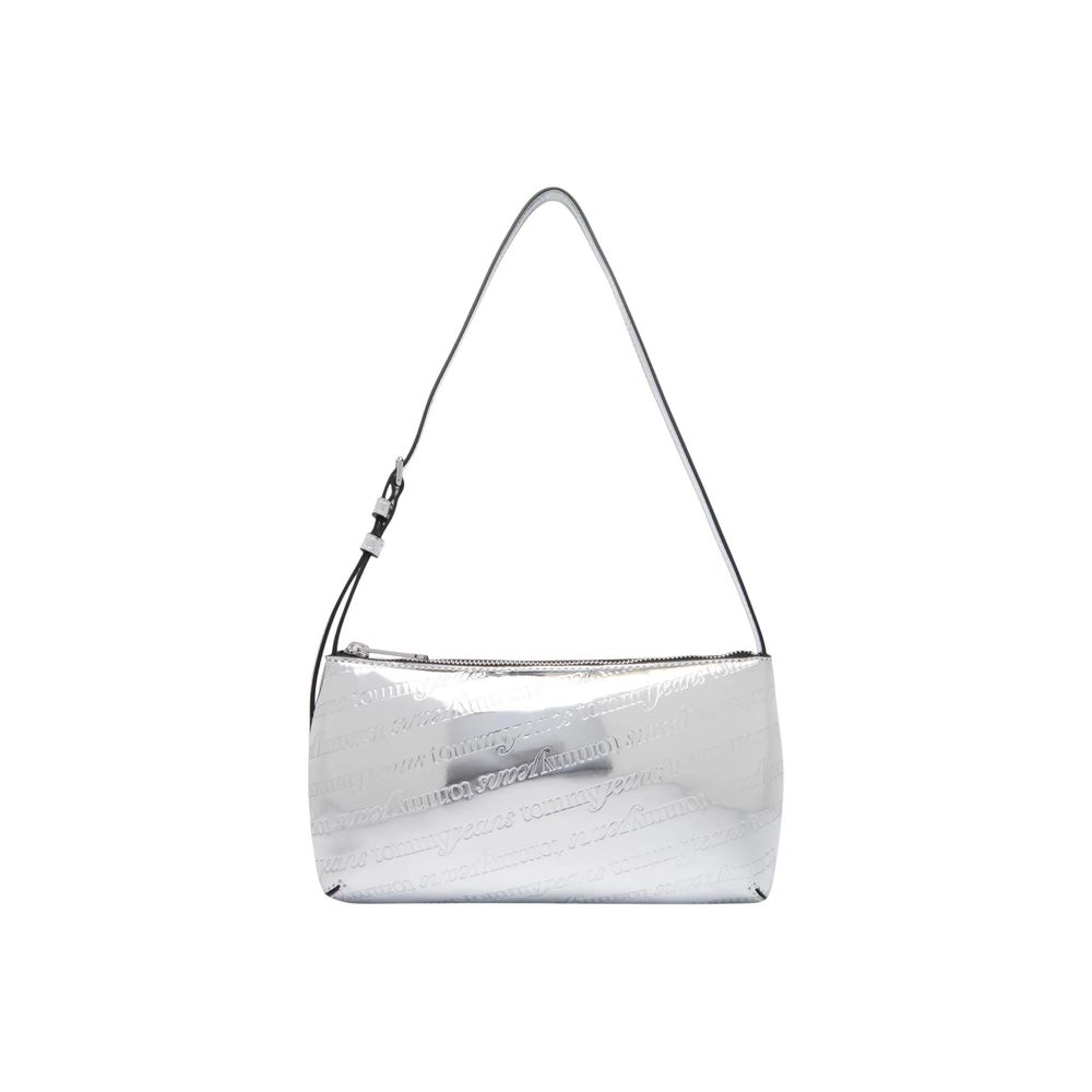 Sac à main en polyéthylène argenté de Tommy Hilfiger Jeans, élégant et moderne, avec détails en tissu et poignée.