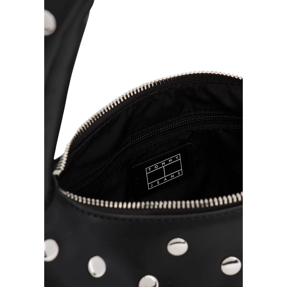Sac à main Tommy Hilfiger Jeans en polyester noir avec détails en plastique, vue de face.
