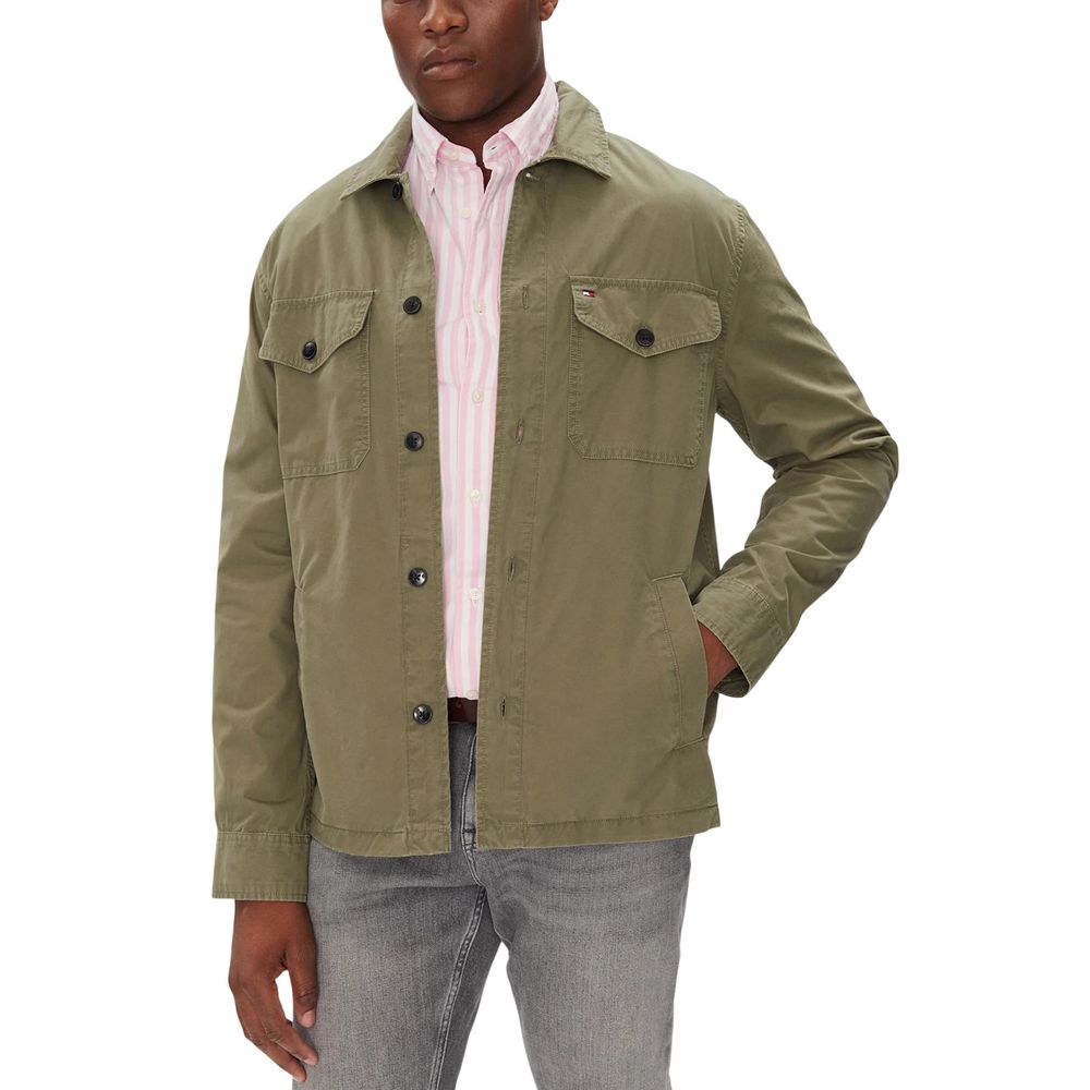 Manteau bicolore Tommy Hilfiger en coton recyclé, vue de face, avec col et poches visibles.