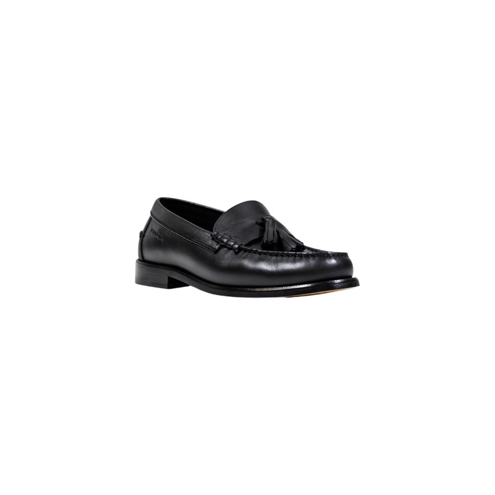 Chaussures mocassins en cuir noir Tommy Hilfiger pour hommes, style slip-on, élégantes et confortables.