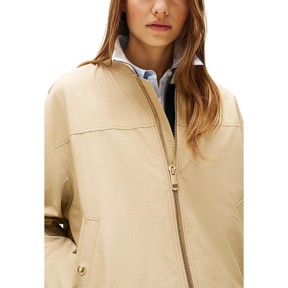 Veste bomber en coton beige Tommy Hilfiger, style décontracté avec logo emblématique sur la poitrine, pour homme.