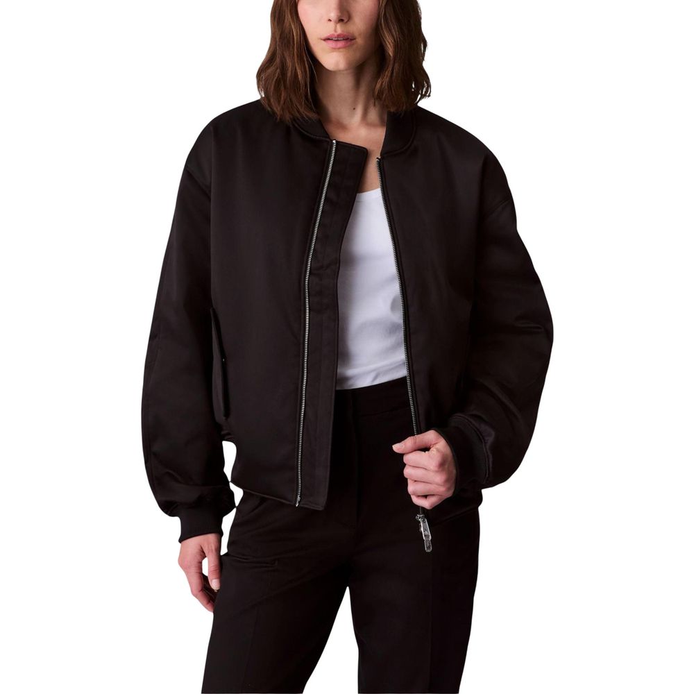 Veste bomber en polyester recyclé noir de Calvin Klein Jeans, avec col montant et fermeture éclair visible.