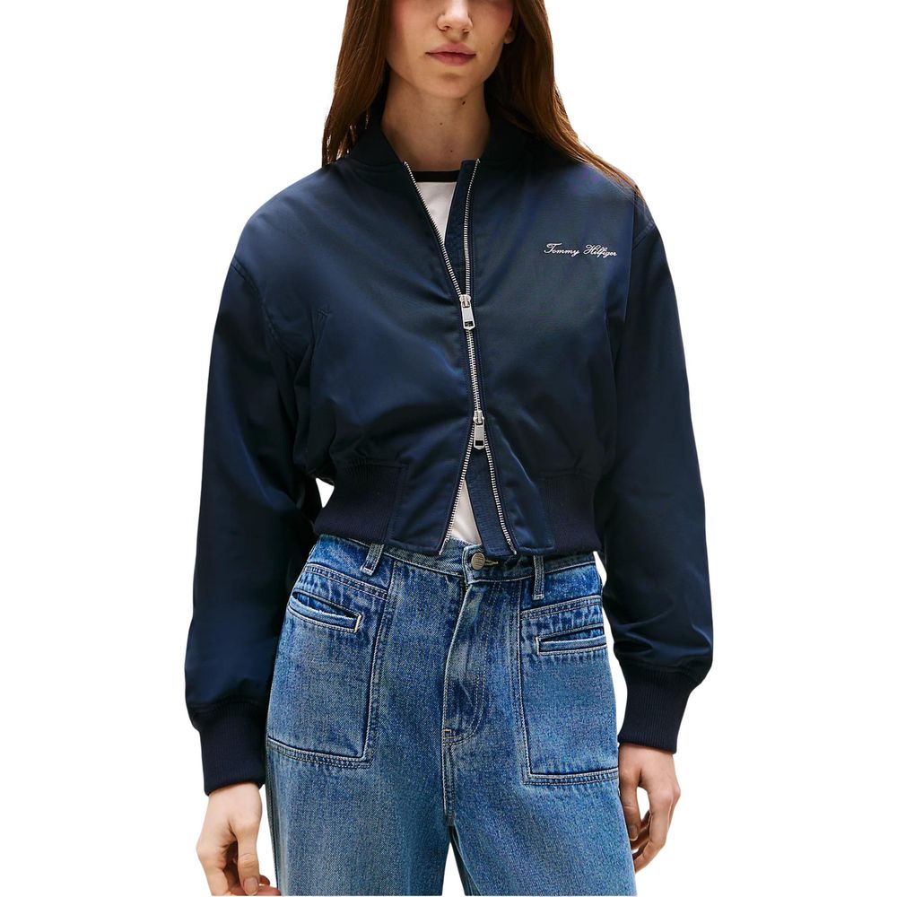 Veste bomber Tommy Hilfiger en polyester recyclé bleu, style décontracté avec fermeture éclair et col montant.