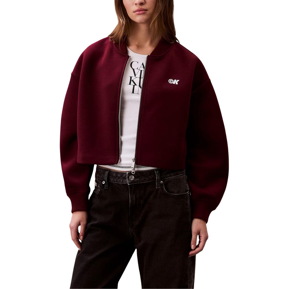 Veste bomber en viscose bordeaux de Calvin Klein Jeans, coupe moderne avec logo discret, vue de face.