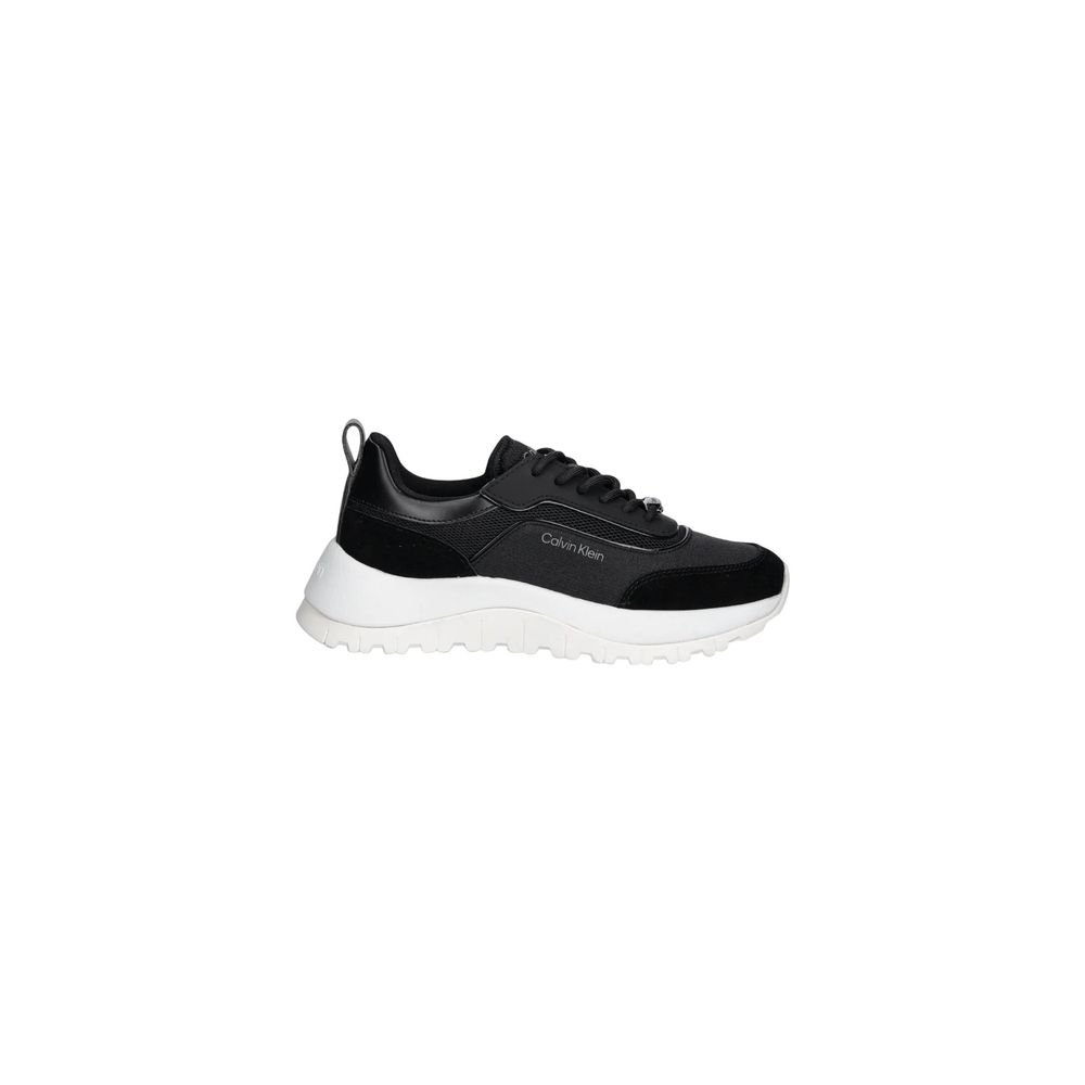 Chaussures de sport en cuir noir Calvin Klein pour hommes, baskets athlétiques confortables et stylées.