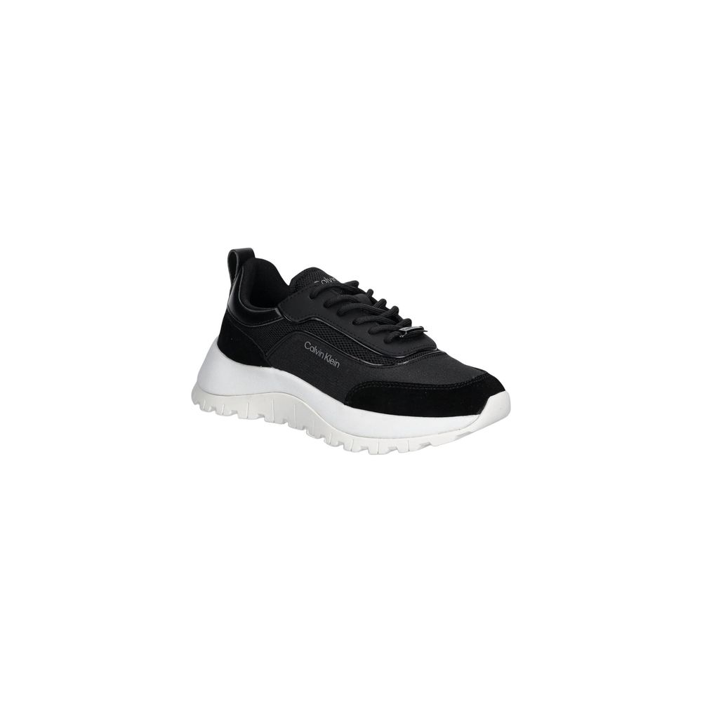 Chaussures de sport en cuir noir Calvin Klein, baskets athlétiques élégantes et confortables pour homme.