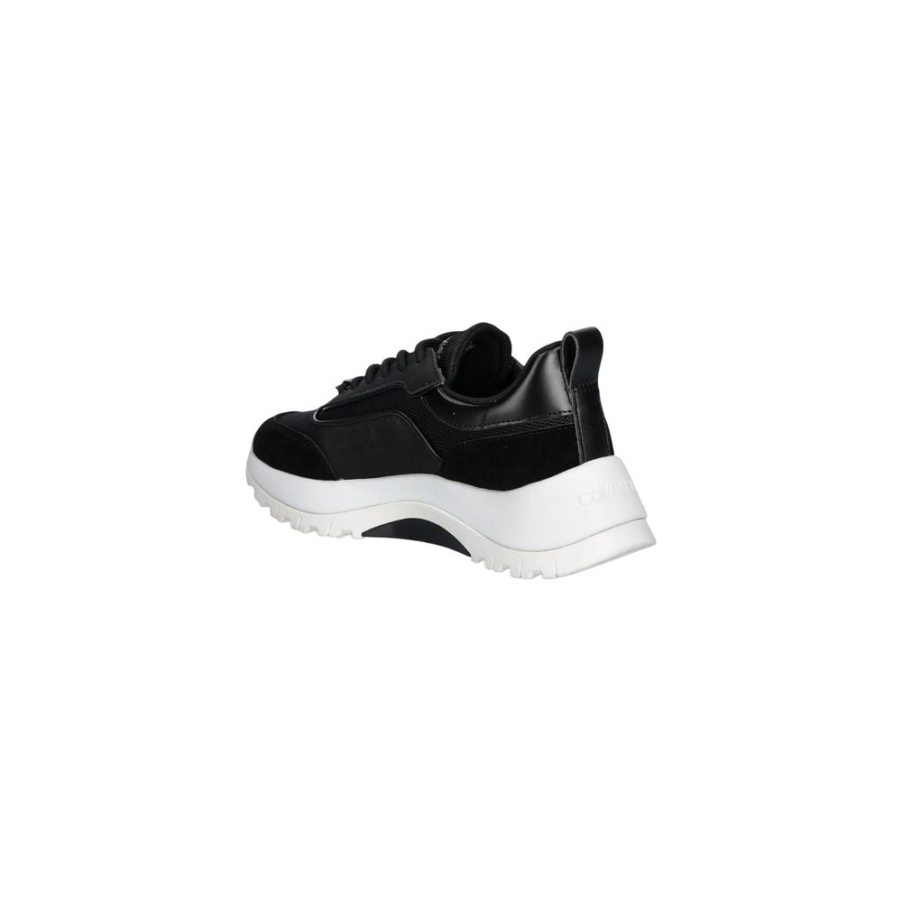 Chaussures de sport en cuir noir Calvin Klein pour hommes, baskets athlétiques, design moderne et confortable.