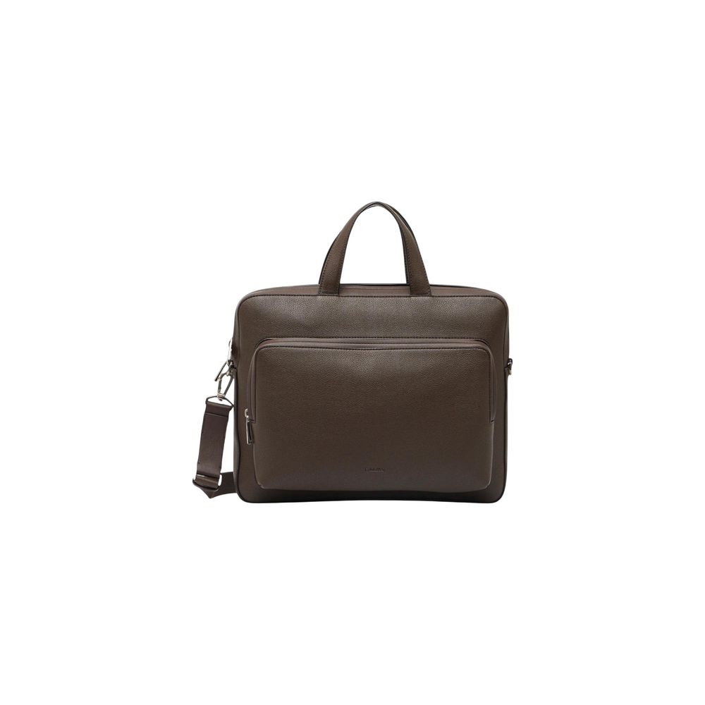 Sac à main ordinateur Calvin Klein en polyéthylène marron avec poignée robuste et fermeture sécurisée.