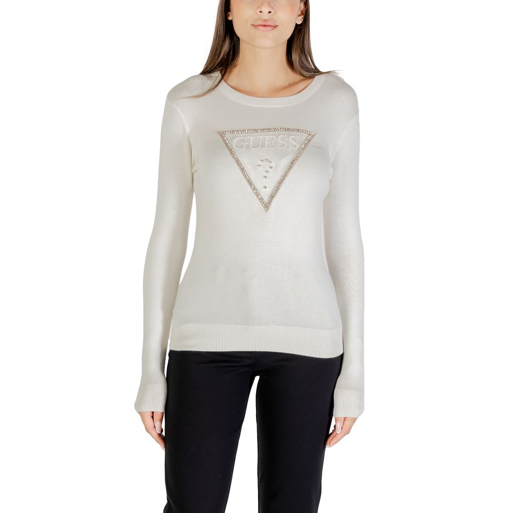 Sweat-shirt Guess en viscose crème avec logo Guess imprimé, décontracté et confortable, vue de face.
