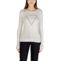 Sweat-shirt Guess en viscose crème avec logo Guess imprimé, décontracté et confortable, vue de face.