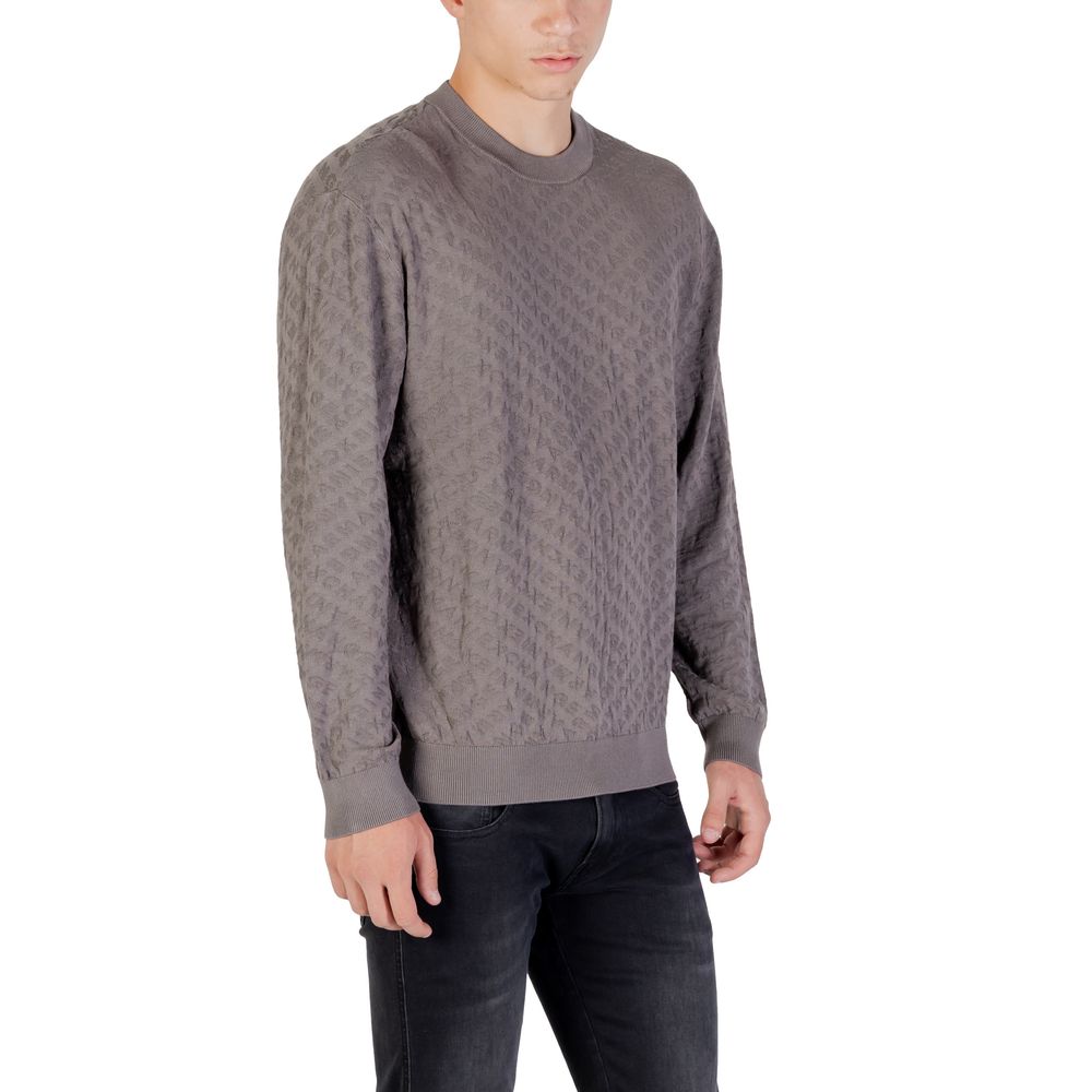 Sweat-shirt gris en polyamide de la marque Armani Exchange, vue de face, avec col rond et manches longues.