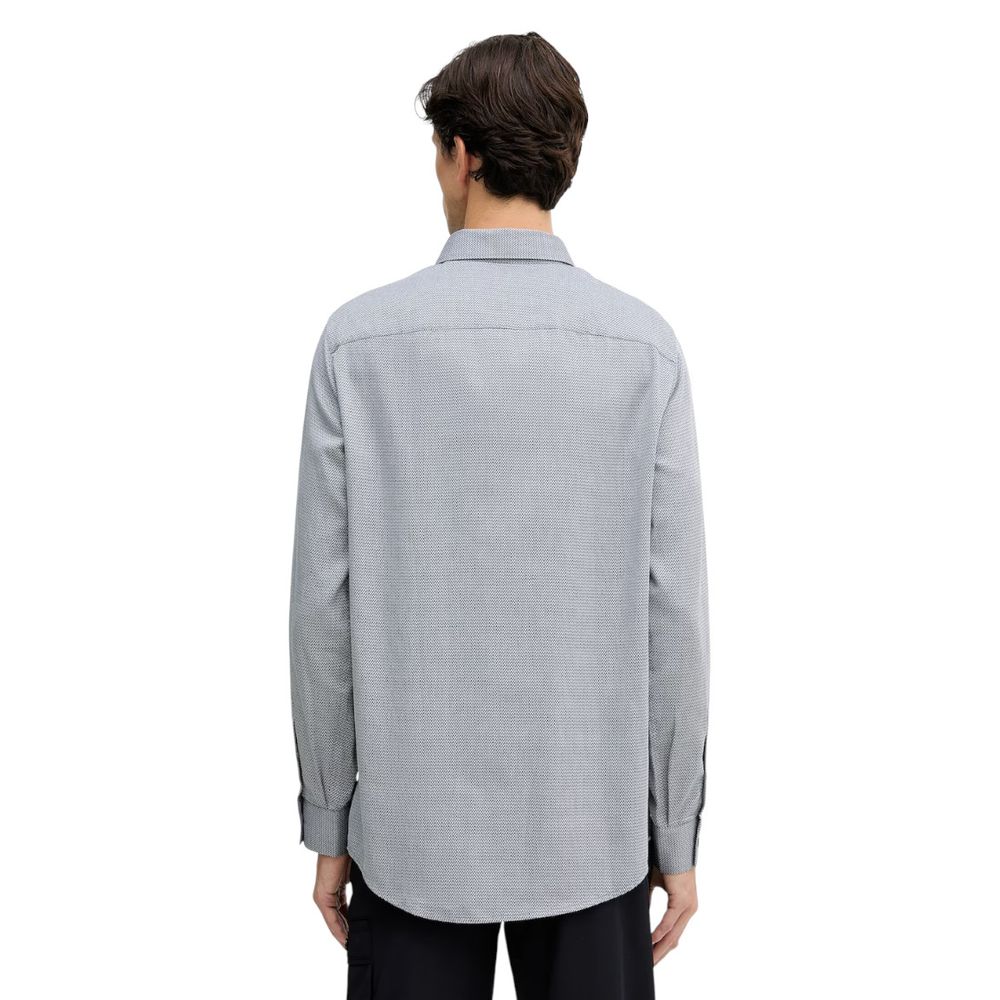 Chemise homme Armani Exchange en coton noir et blanc à manches longues, avec col classique et boutons sur le devant.